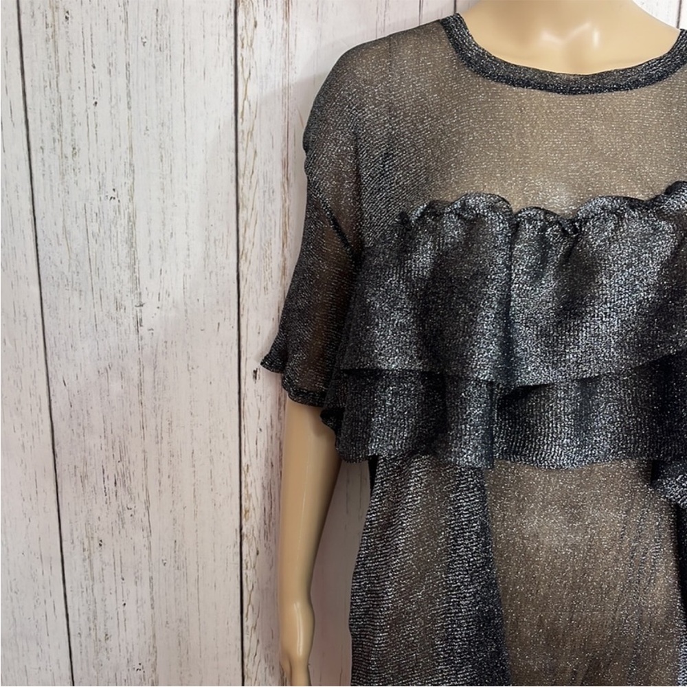 Black Ruffled Sheer Top - Picture 7 of 13
